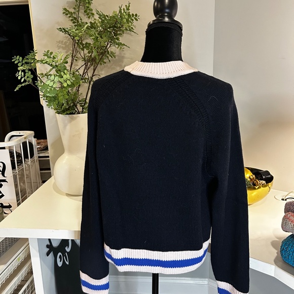 Rag & Bone 100% Extra Fine Merino Wool Navy Sweater with Light Pink Trim - Picture 6 of 8